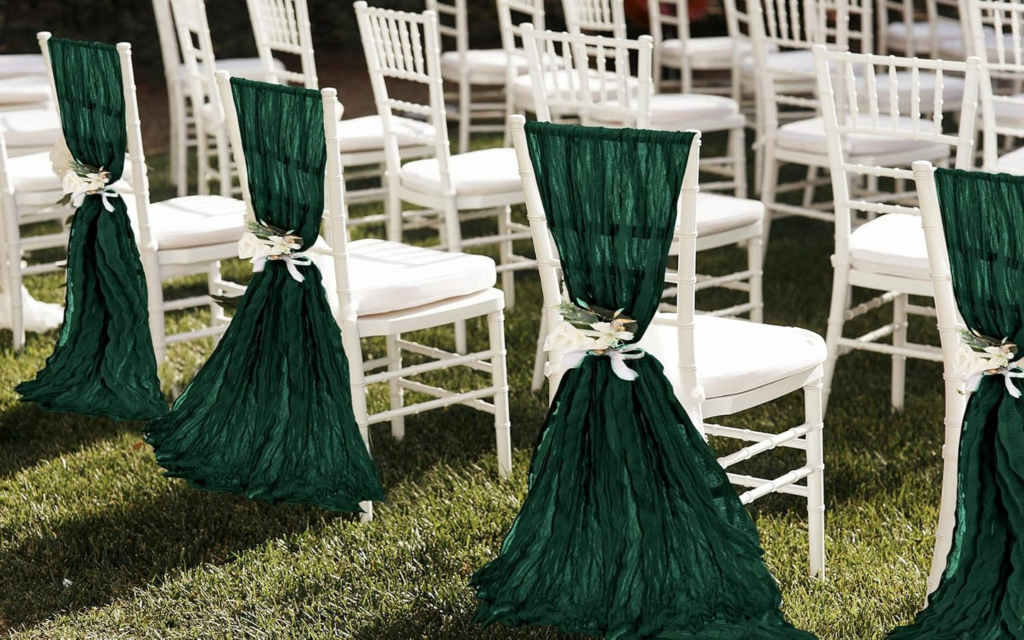 50 PCS Cheesecloth Chair Sashes, Bows Designed ChairSashes, 15.7x108 inch Chair Sashes for Aisle Decorations Universal Chairs Cover Decoration for Wedding Reception Party Banquet (Emerald Green)