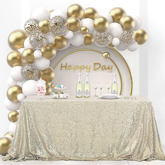 OQSQ Champagne Sequin Tablecloth 50x80 inch, Glitter Drape Table Cloth, Sparkle Sequence Table Overlays for Thanksgiving Day Wedding Birthday Party Baby Bridal Shower