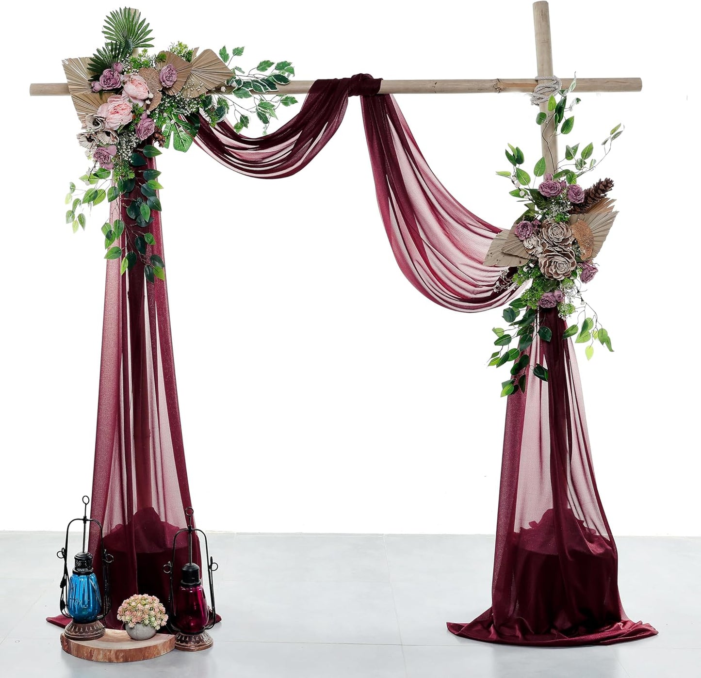 VDS Pack of 1 Panel (30 Inch X 20 Feet) Wedding Arch Draping Fabric Sheer Chiffon Fabric Drapery for Wedding Ceremony Reception Swag Backdrop Canopy Chuppah ARBO Altars Decoration (Burgundy)