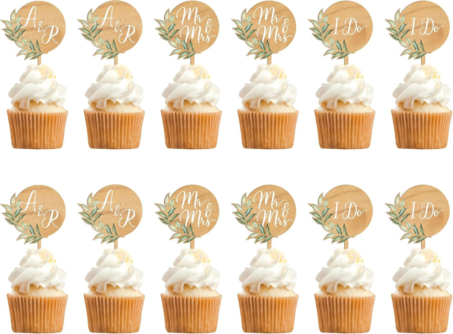 Custom Wedding Cupcake Toppers Personalized Cake Cupcake Decorations in Wood (36 PCS)
