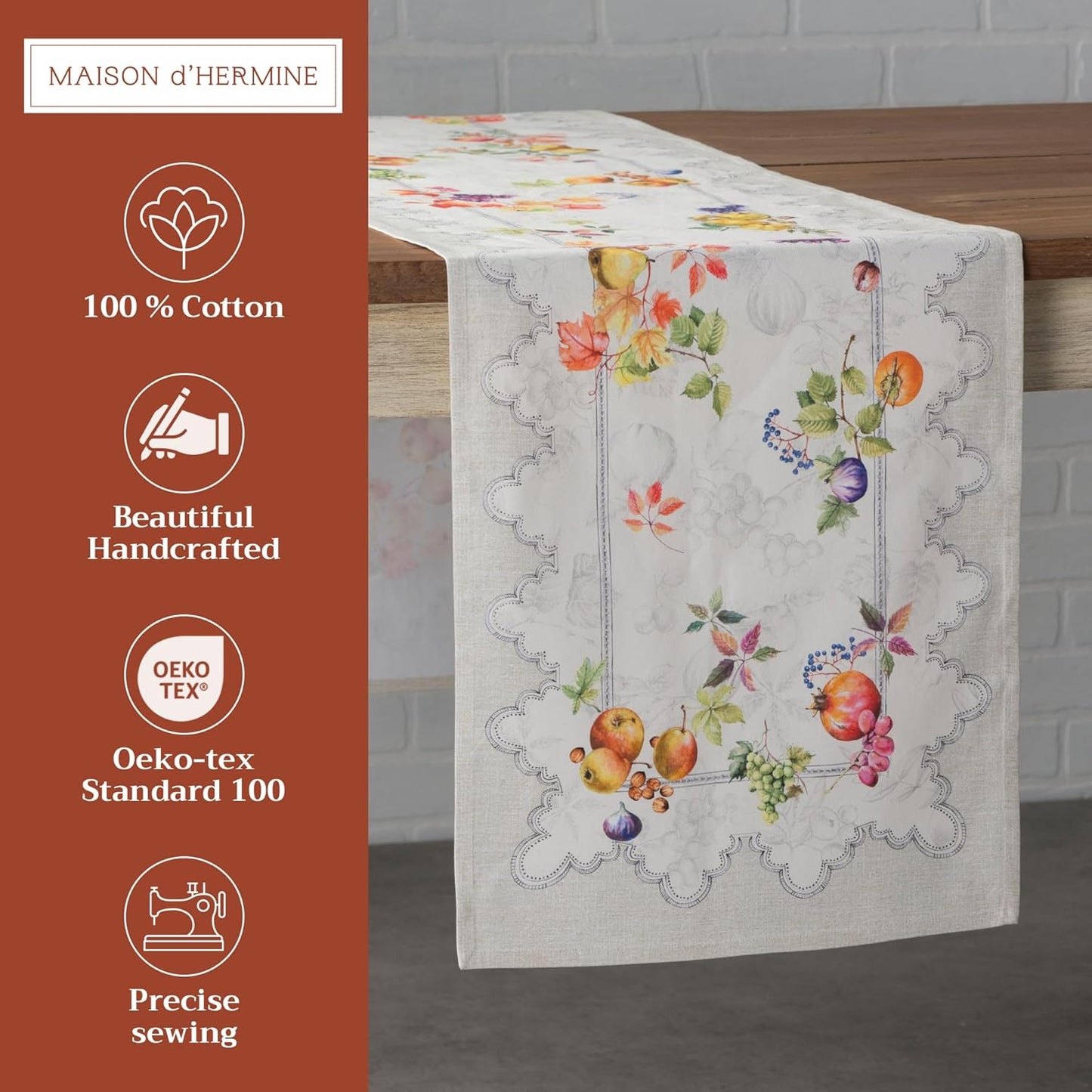 Maison d' Hermine Table Runner 100% Cotton Single Layer Table Runners 72 inches Long for Thanksgiving Christmas Decorations Home Kitchen Dining Party Wedding (Fruit D'Hiver, 14.5" x 72")