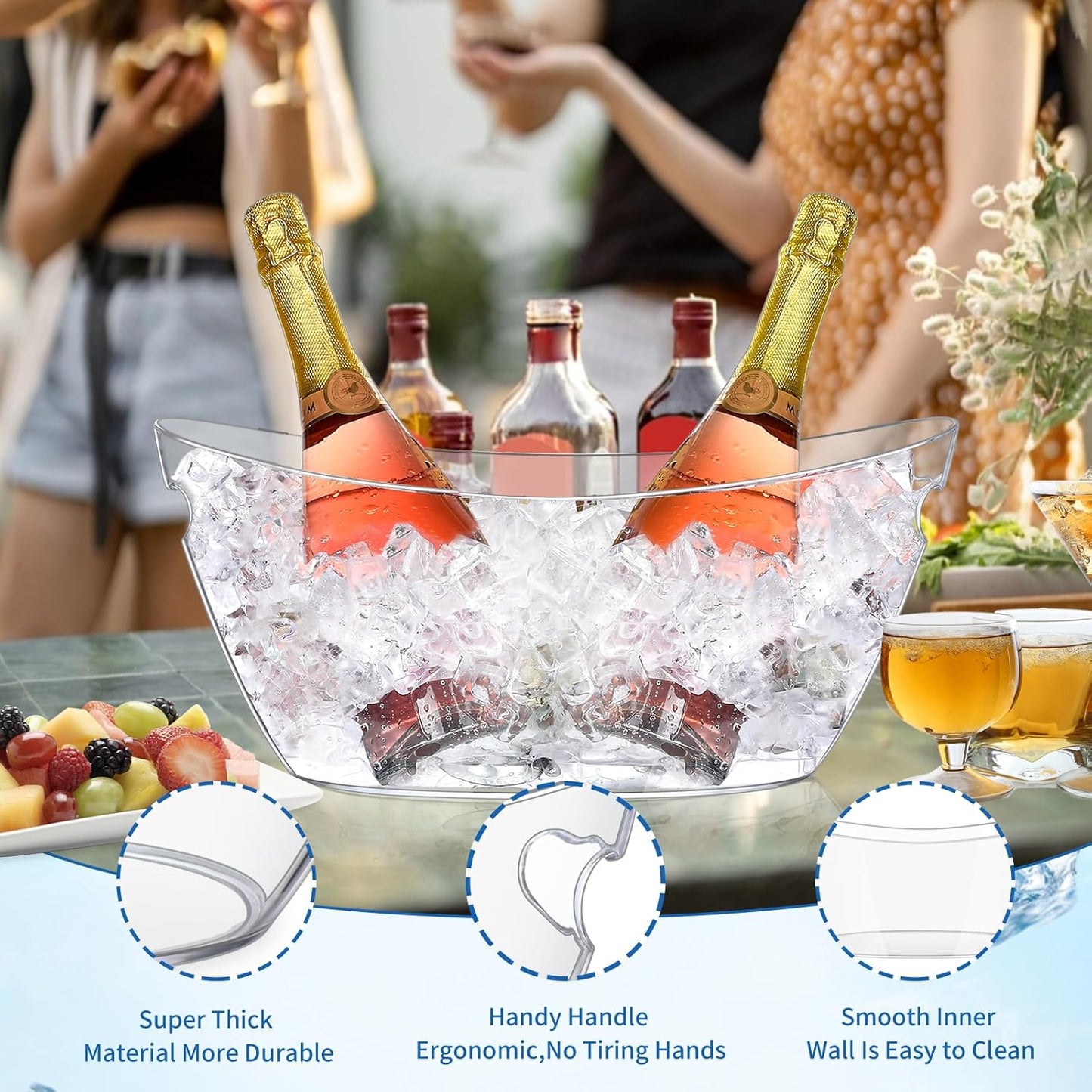 Ice Buckets for Parties (5.5L) 2pcs Ice Buckets, Clear Acrylic Champagne Bucket, Drinks Beverage Tub for Cocktail Bar, Wine, Beer, Soda