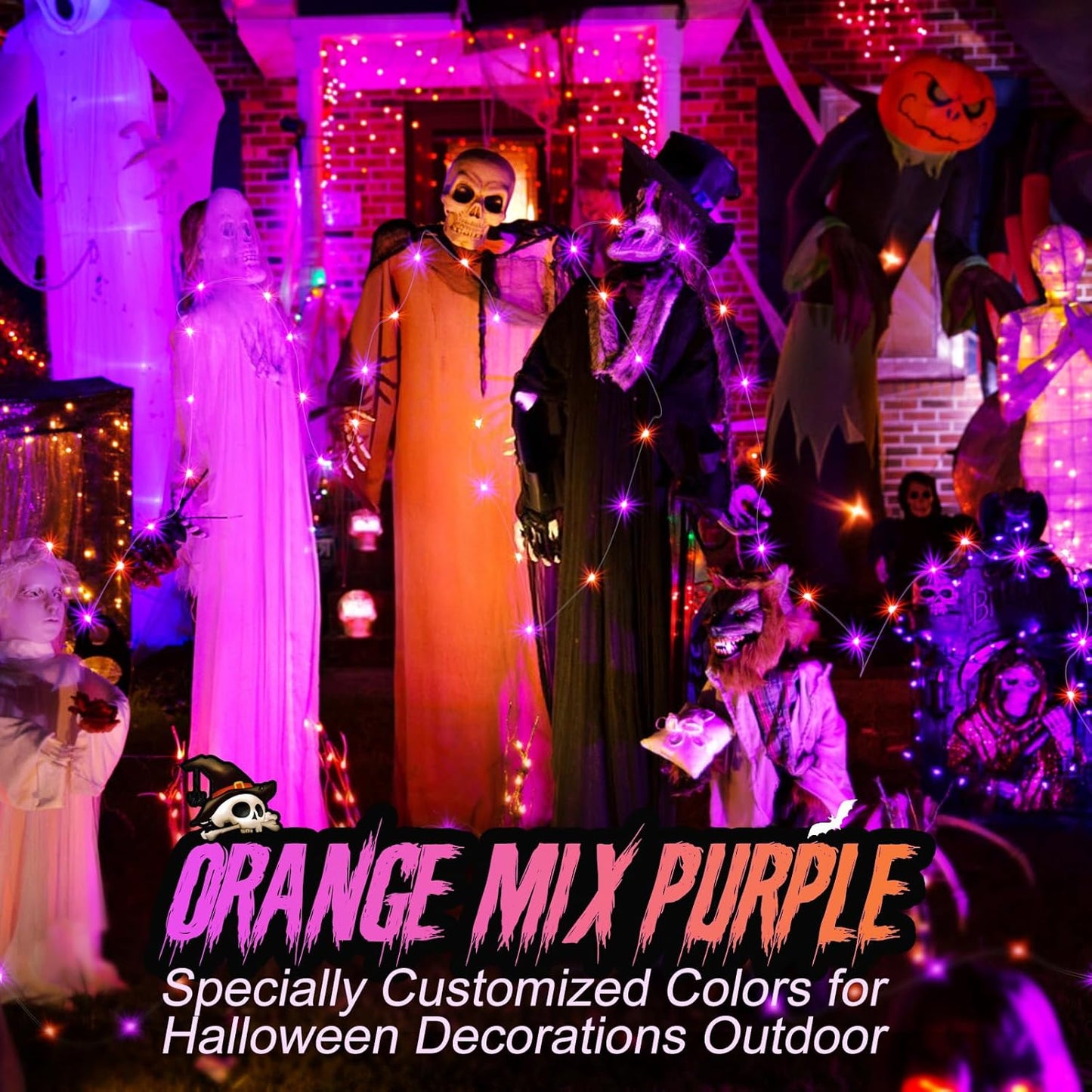 ZGWJ 24 Pack Halloween Fairy Lights Battery Operated, 7ft 20 Mini LED Halloween Fairy String Lights Silver Wire 3 Modes Waterproof for DIY, Parties, Bedroom Decorations Orange& Purple