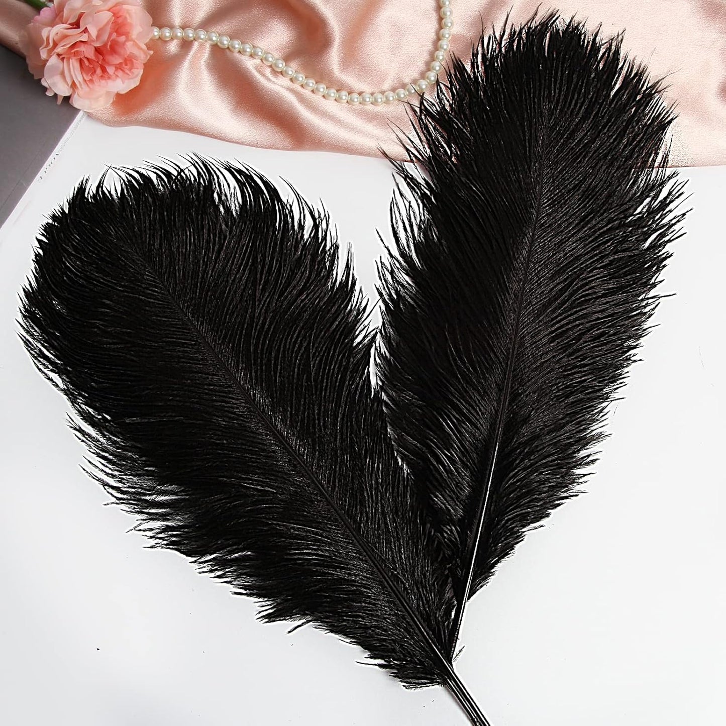 THARAHT Black Ostrich Feathers 12pcs Large Natural Bulk 16-18Inch 40cm-45cm for Wedding Party Centerpieces Halloween and Home Decoration Feathers