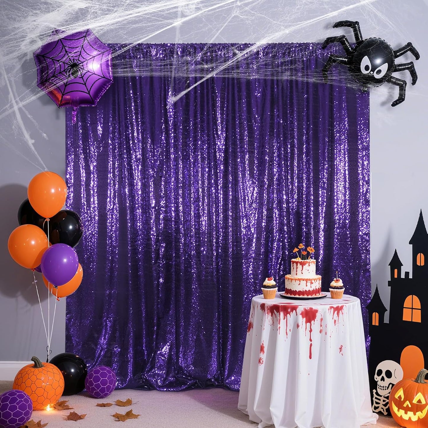 Poise3EHome 8Ft x 10Ft Purple Sequin Backdrop, Glitter Thick Satin Sequin Background Drapes, Sequence Backdrop for Halloween Wedding Party Holiday Festival Decor