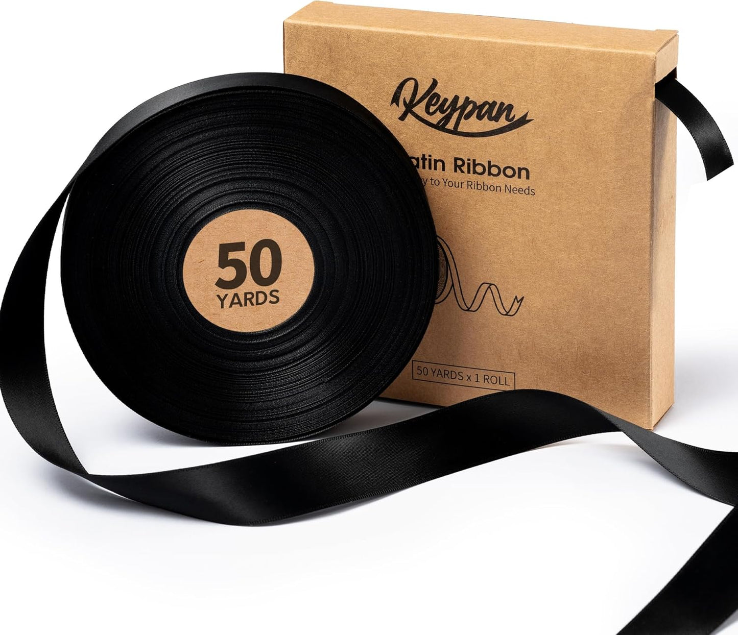 Black Ribbon 7/8 Inch 50 Yards Double-Faced Polyester Hair Satin Ribbons for Women, for Wrapping Paper Bows Gift Wedding Invitations DIY Crafts