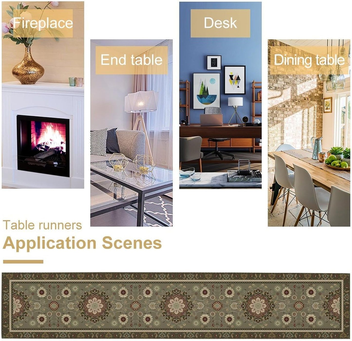 Vintage Paisley Floral Table Runner, Brown Boho Rustic Farmhouse Flower Pattern for Home Kitchen Table Decor Dining Coffee Room Party Decor 13x36in