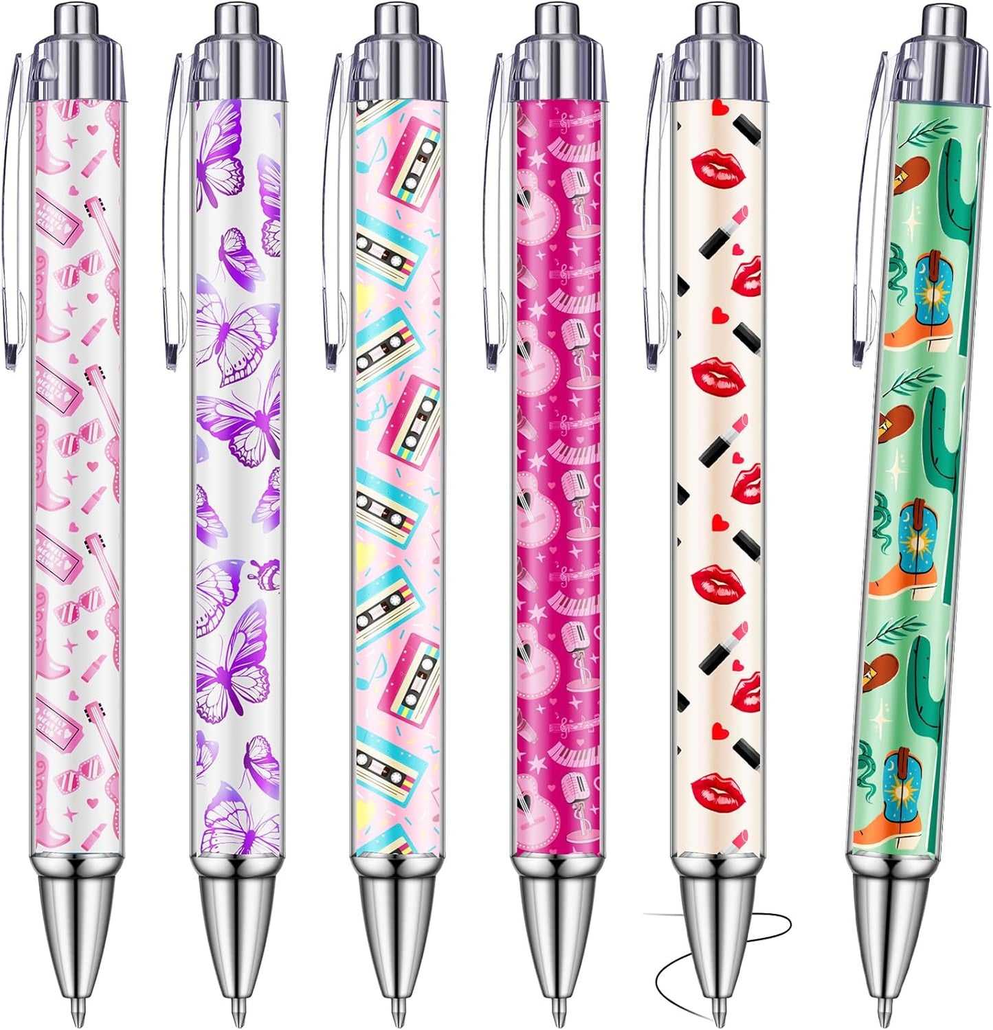 24 Pcs Pink Party Gifts Pens Concert Birthday Party Favors Music Ballpoint Pens Singer Guitar Pop Lover Gifts for Women Fans Bachelorette Decorations Supplies