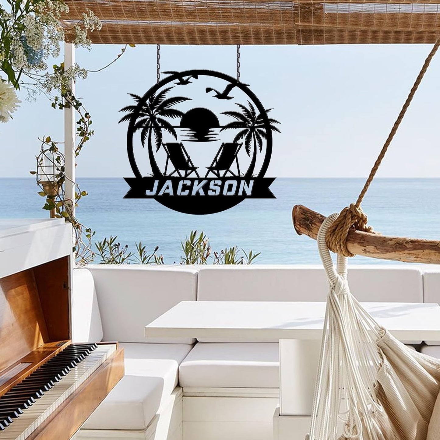 Personalized Beach Decor for Home, Custom Metal Sign Outdoor Nautical Decor, Palm Trees Coastal Wall Art, Family Last Name Sign, Housewarming Christmas Wedding Gifts