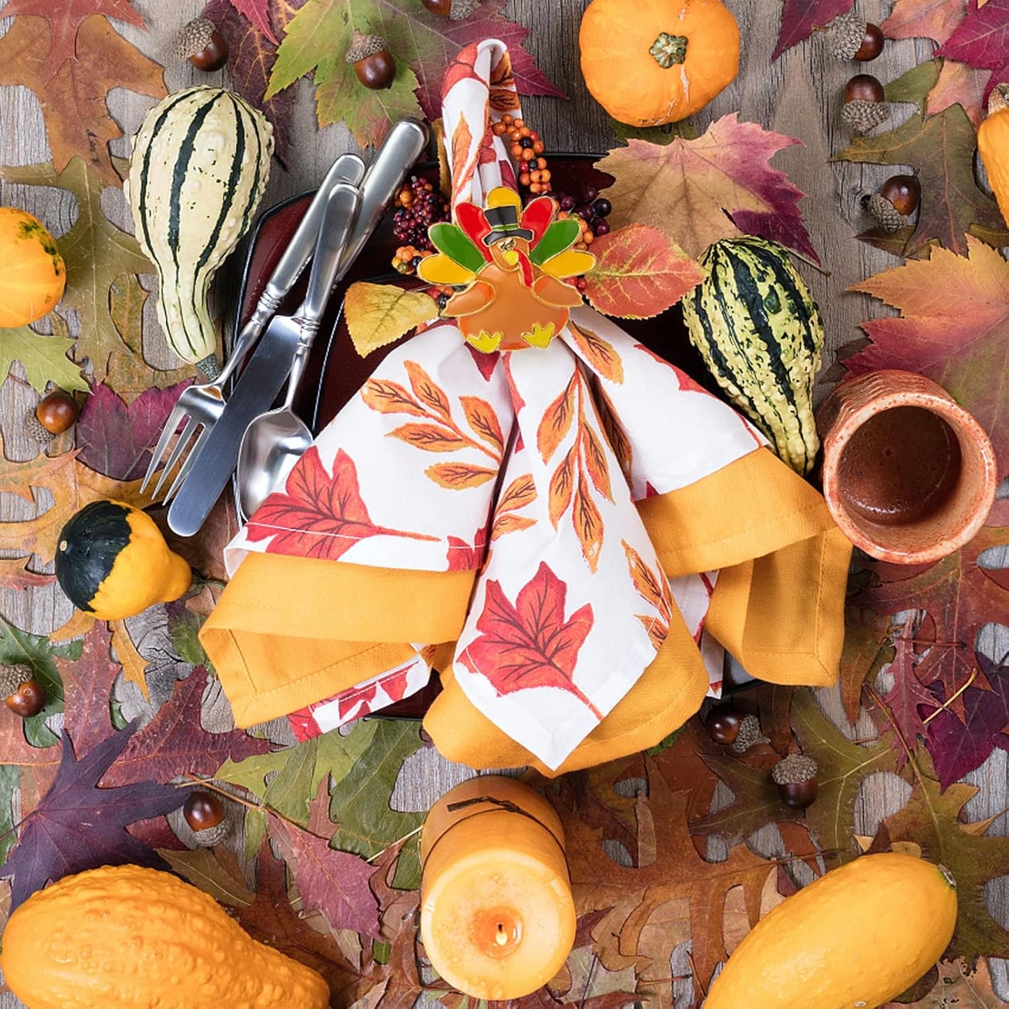 Halatool Thanksgiving Turkey Napkin Rings Set of 6, Alloy Fall Napkin Rings Dinner Tables Holders for Thanksgiving Weddings Holidays Gathering Dinner Party Decorations