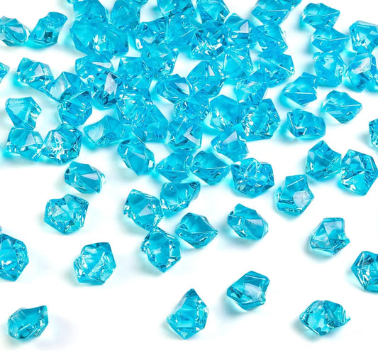 HappyFiller 14 OZ Sky Blue Fake Acrylic Ice Rocks Faux Crystal Cubes Stones Diamonds Gems,Aquarium, Crafts,Table Scatter,Dessert Table Decor Vase Bowl Filler,Party Wedding Centerpieces,Home Accents