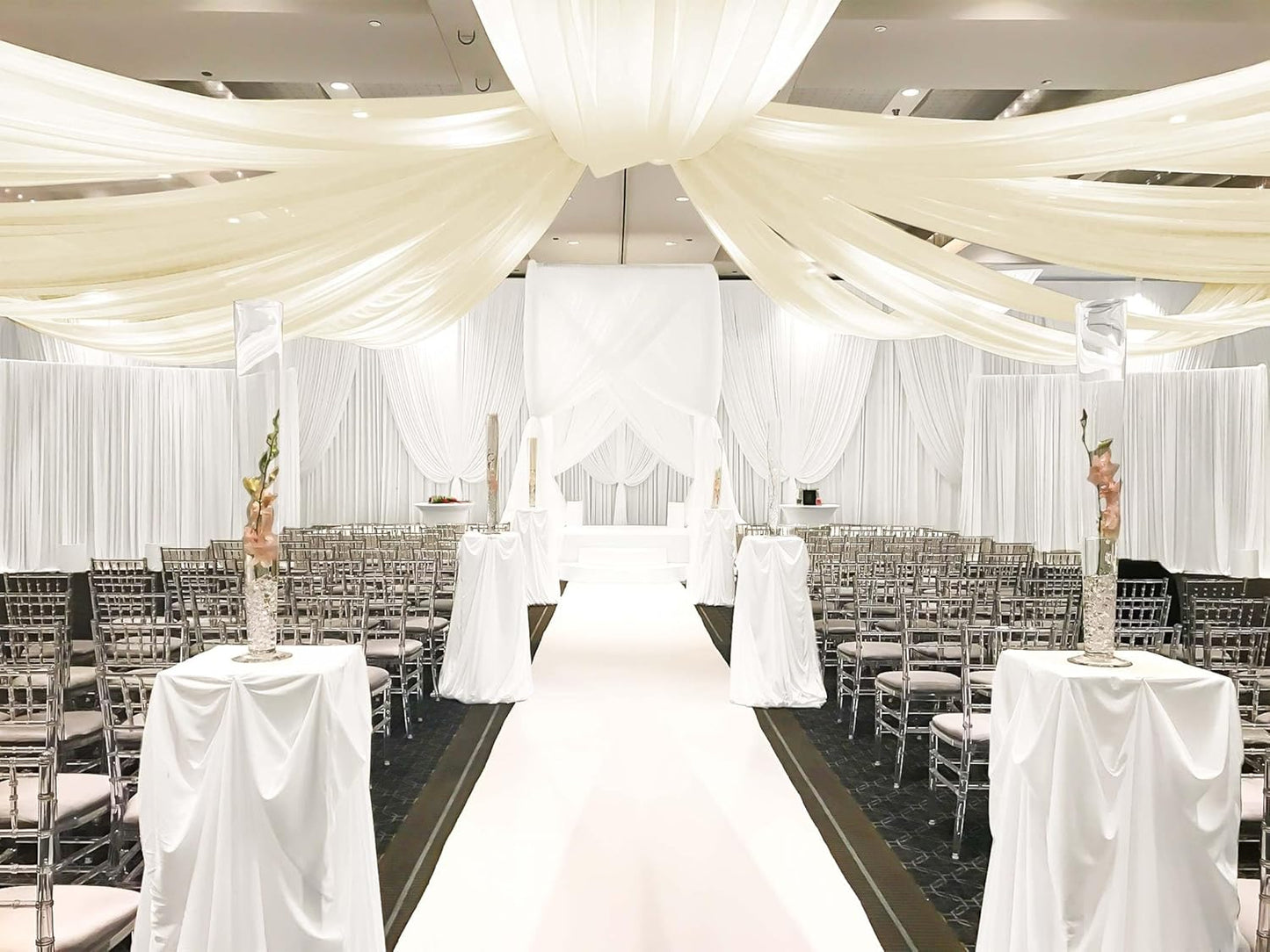 6 Panels Ivory Wedding Drapes, 5ftx20ft Cheesecloth Sheer Fabric Curtain Arch Draping Fabric for Wedding Party Ceremony Stage