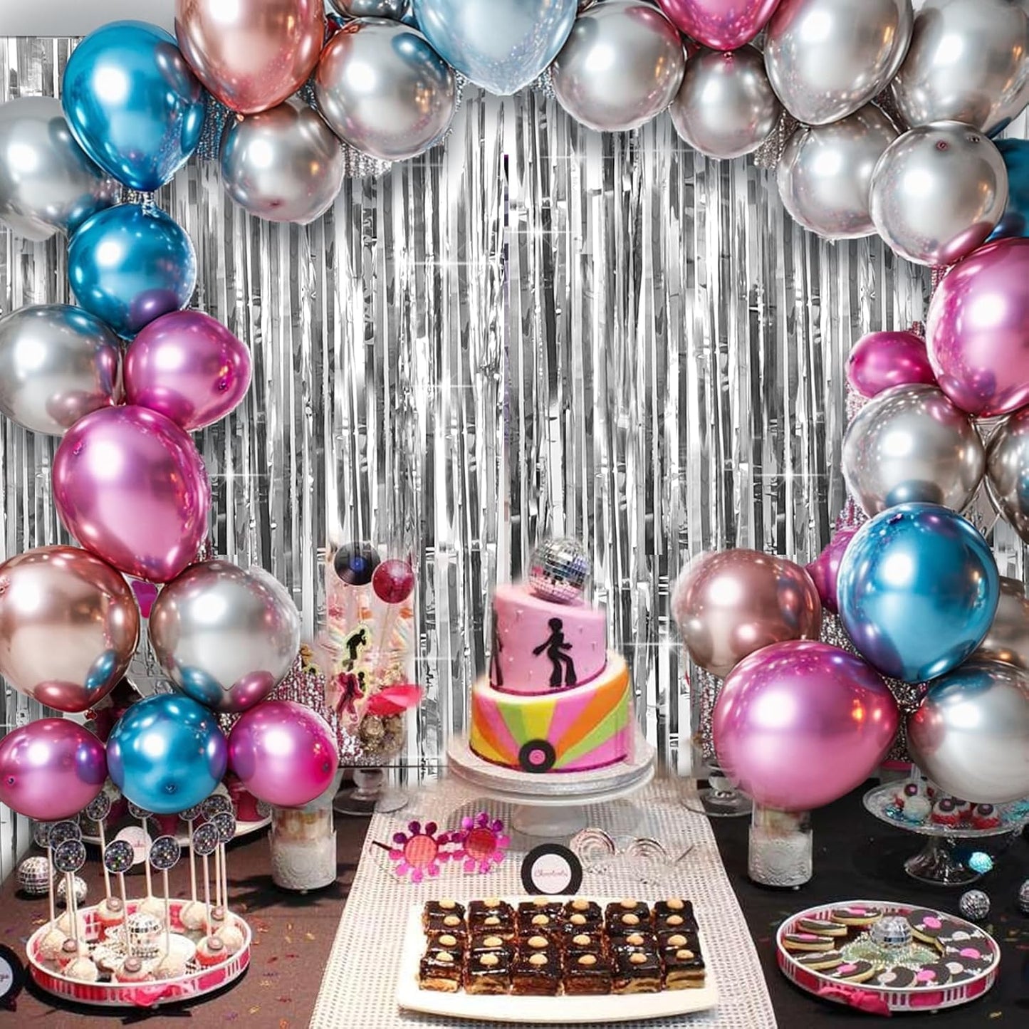 4 Packs Silver Foil Fringe Curtain, Silver Metallic Tinsel Backdrop for Birthday, Wedding, Baby Shower, Engagement, Bachelorette Party, Christmas Holiday Celebration Party Decorations Supplies