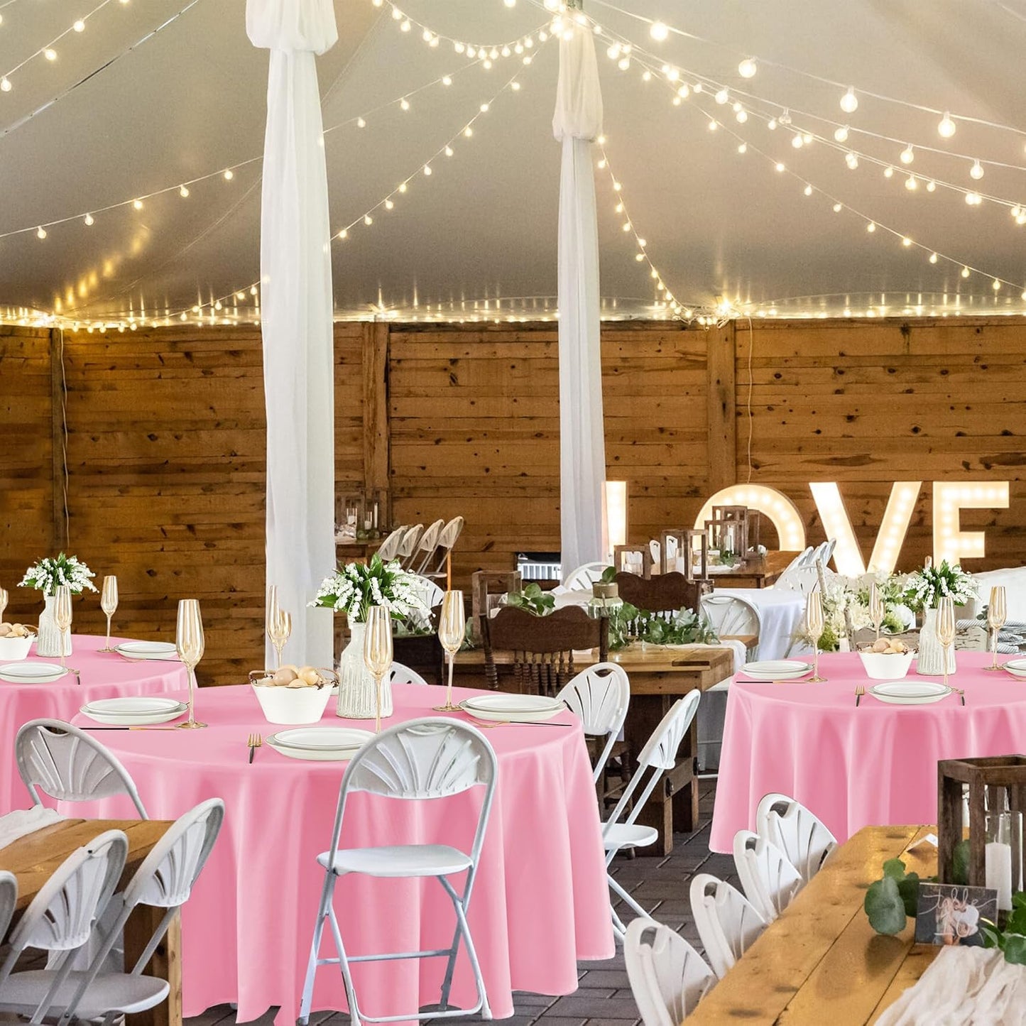 Fitable 8 Pack Round Tablecloths: Stain Resistant Wrinkle Free Circle Table Clothes, Washable Reusable Polyester Table Covers for Wedding Party Birthday Banquet Reception(Pink, 120 Inch)