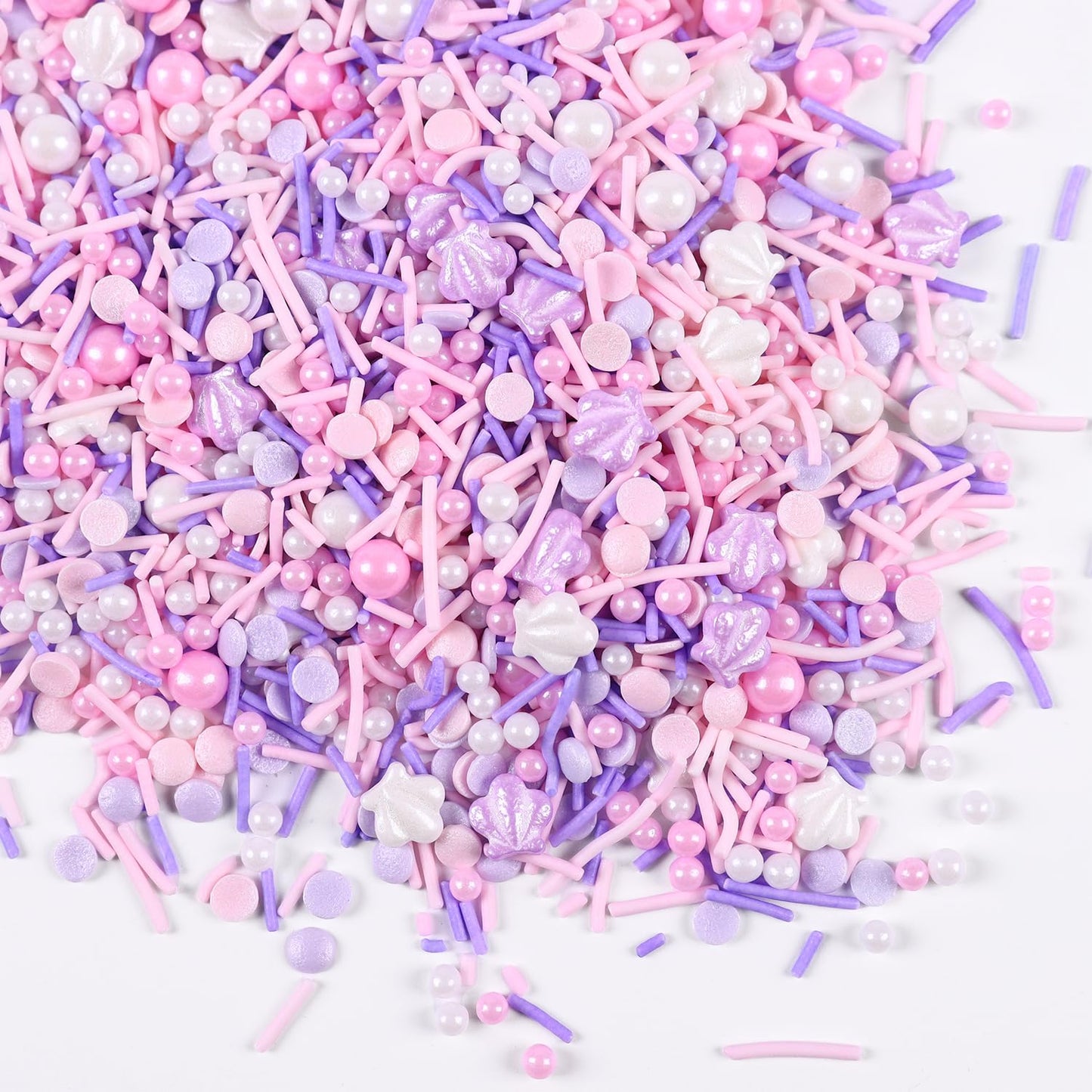 Edible Seashell Sprinkles for Cake Decorating, Seashells Cake Decorations Mix, White Pink Pearl Sprinkles, Jimmy, Confetti, Perfect for Ocean Cake, Baking, Ice Cream, Macaron, Cookies, and Cupcake(120g/4.23oz)