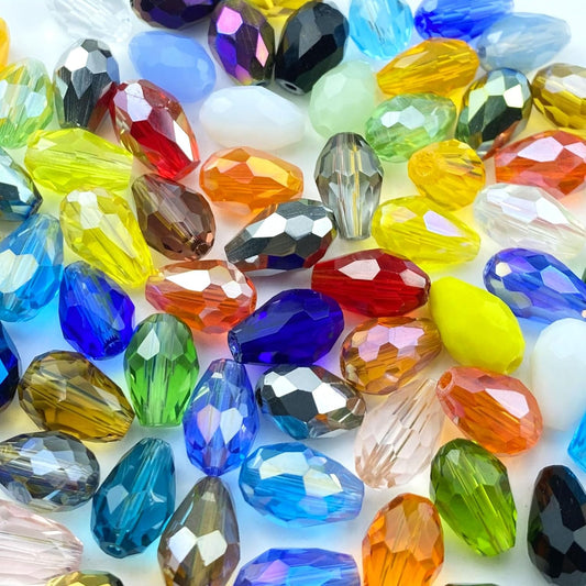 110pcs 6x8mm Teardrop Crystal Glass Beads Vertical Hole Faceted Loose Spacer Beads for DIY Craft Jewelry Making Necklace Bracelet Earring Wind Chimes(Mix Colors Series)