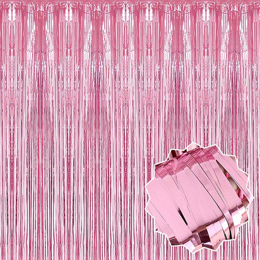 6 Pack Pink Foil Fringe Curtains Backdrop, 3.28 x 8.2 Ft Metallic Streamers Tinsel Curtains Background for Photo Booth, Birthday, Weddings, Carnivals, Graduation, Themed Party Decorations