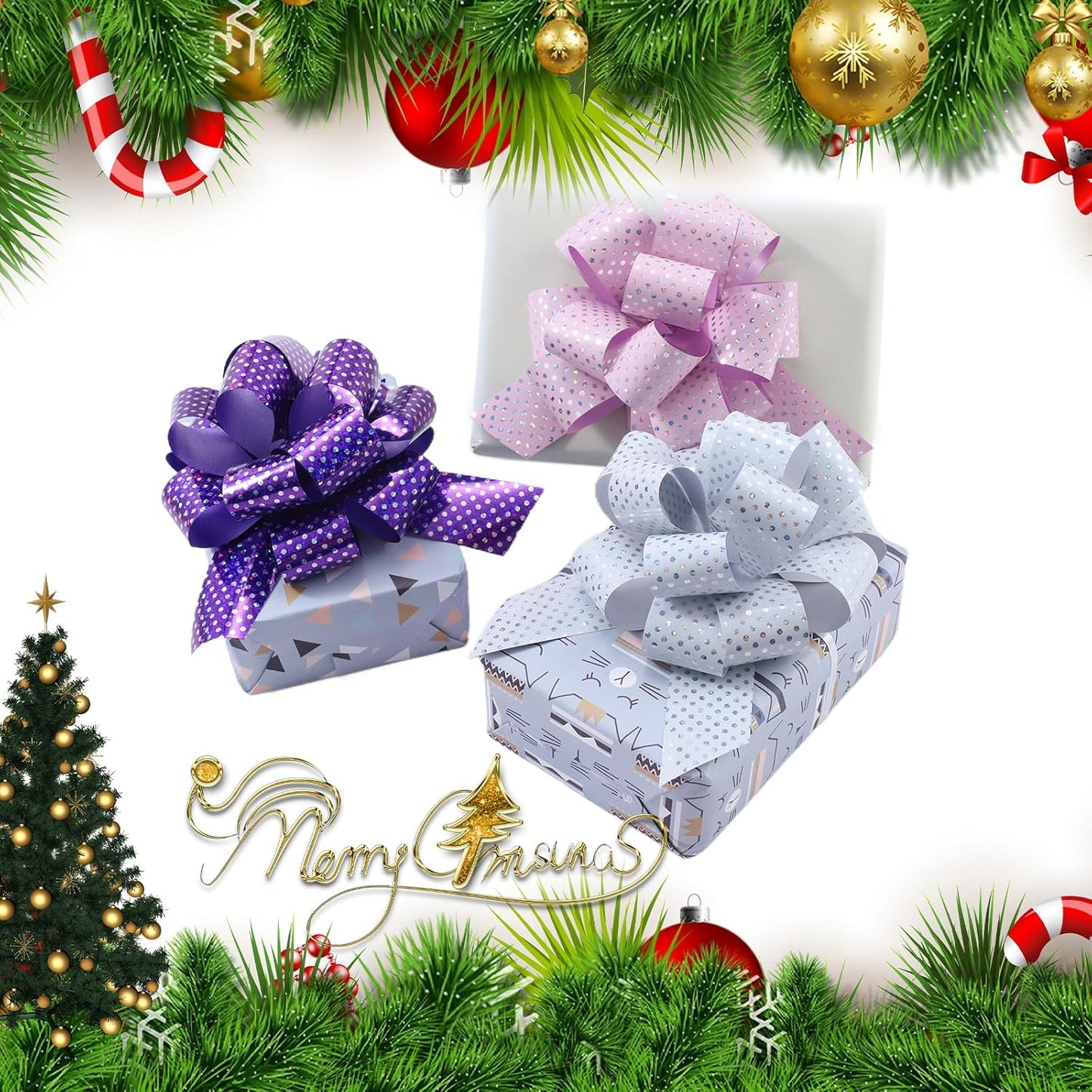 12Pcs Wave Point Wrap Pull Bows Gift Bows with Ribbon Bows for Gift Wrapping Gift Basket Gift Bag Box Wrapping Decor Birthday Anniversary Supplies