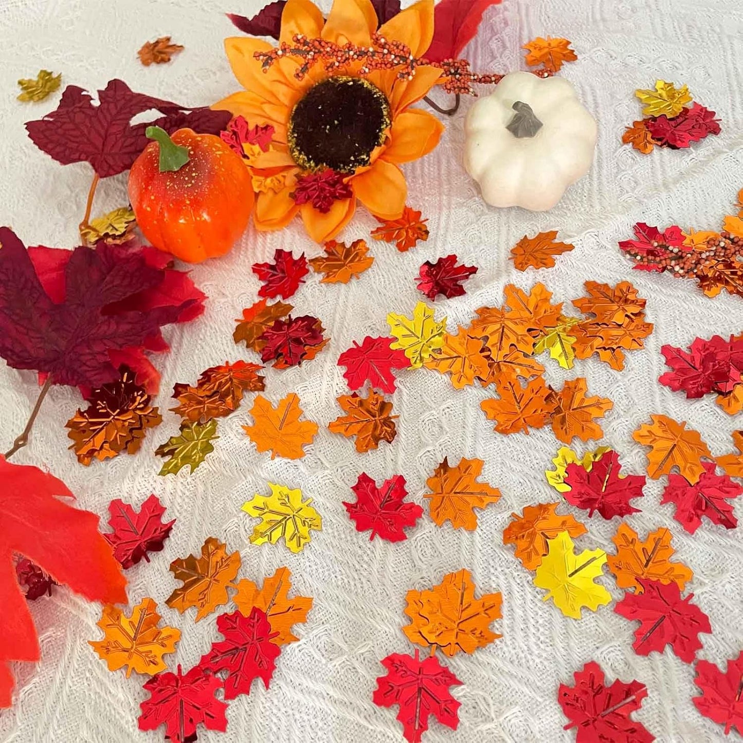Fall Maple Leaf Confetti, Thanksgiving Metallic Foil Confetti Autumn Colors Party Decorations Leaves Sequins Table Scatter Centerpiece Sprinkles for Fall Party Supplies Decor