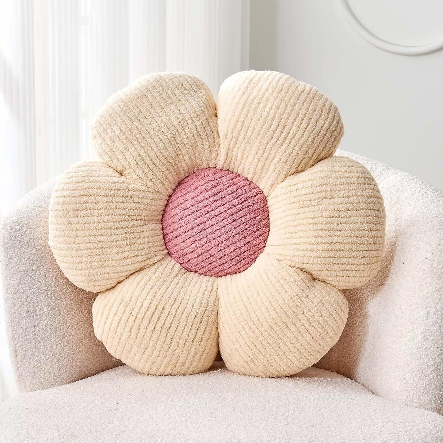 Flower Throw Pillow, Soft White 17.7" Shaped Floor Pillow for Home Decor, Cute Aesthetic Plush Decorative Pillows for Bed, Sofa, Couch