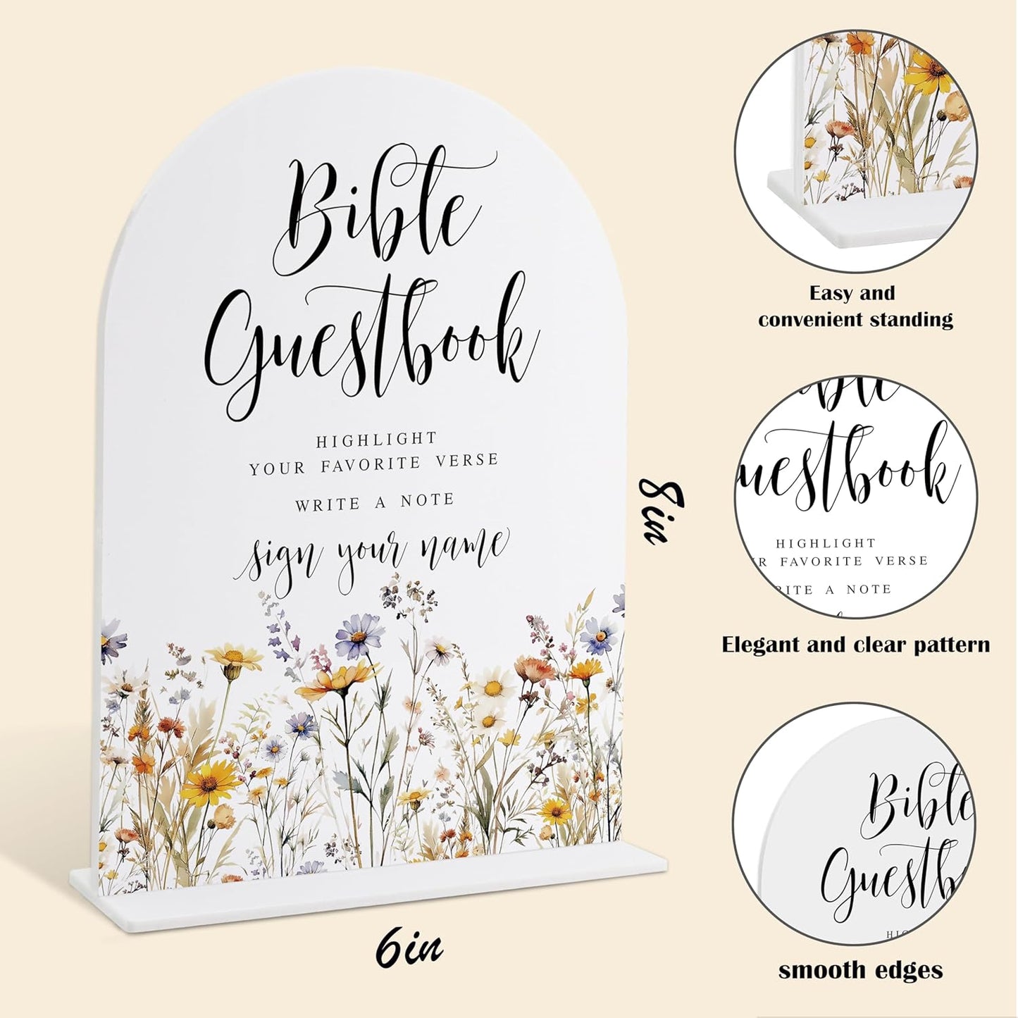 Wedding Signs for Ceremony and Reception, Boho Floral Acrylic Bible Guestbook Sign, Wedding Signage with Stand, Bridal Shower Table Centerpieces, Supplies for Engagement Reception Event Party, 36