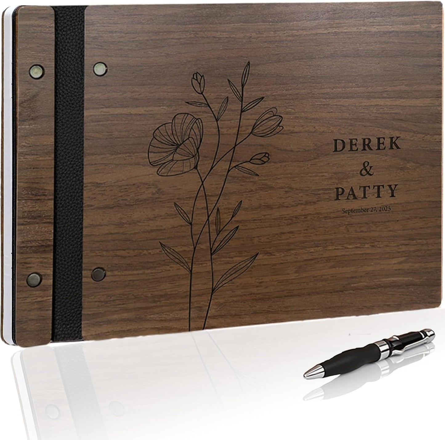 Customized Wooden Guest Book for Weddings, Funerals & Events - Personalized Keepsake Memory Book with Engraved Name & Design (A4-8.27×11.69inch)
