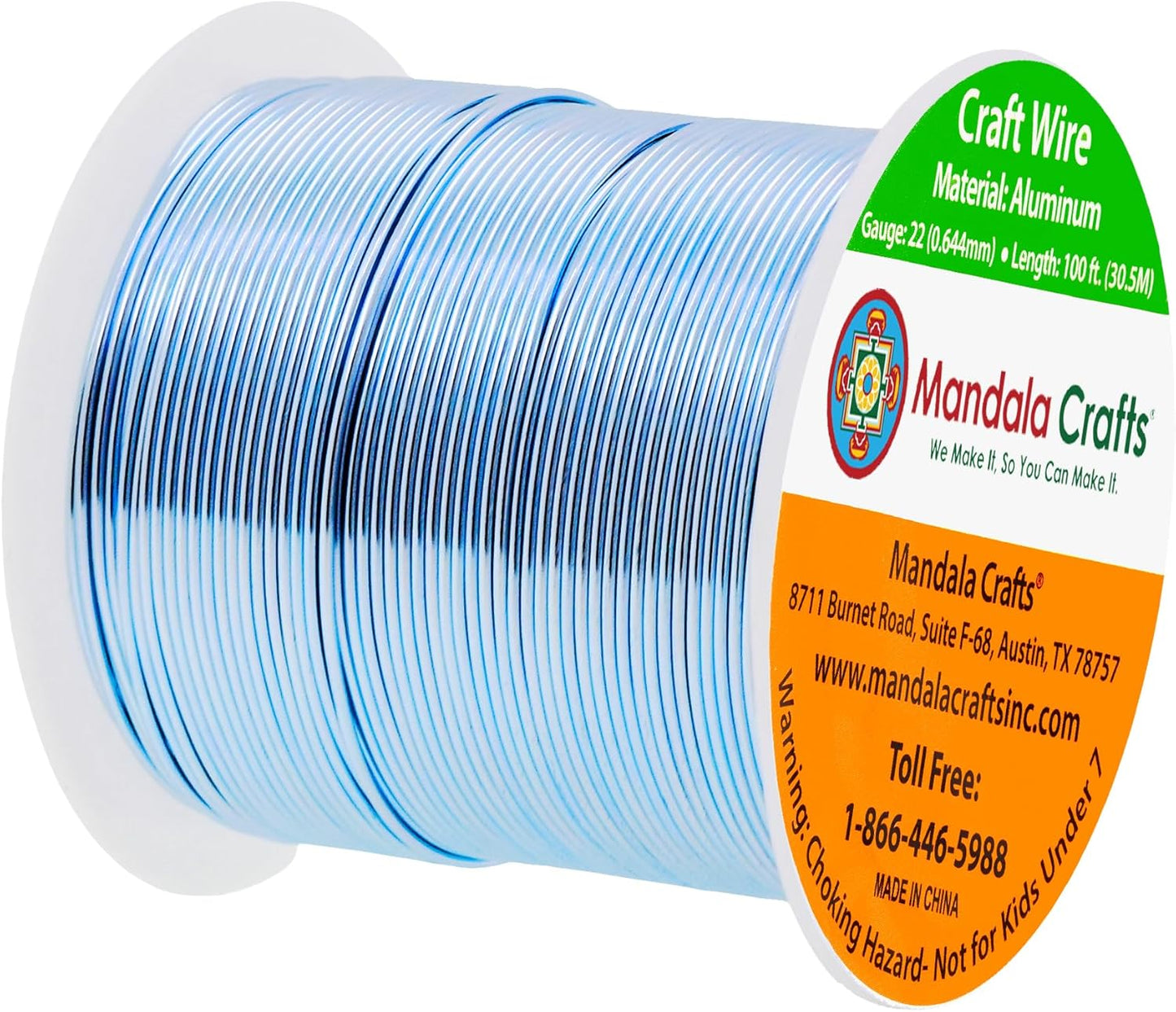 Mandala Crafts 22 Gauge Anodized Aluminum Craft Wire for Jewelry Making - 100 FT Colored Flexible Ice Blue Wire - Bendable for Bonsai Armature Crafting Sculpting