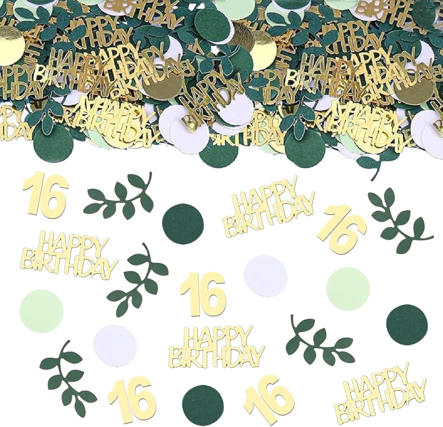 Sage Green 16th Happy Birthday Confetti, 16th Birthday Table Decorations Scatter Green Gold Foil Cake Confetti Decorations for 16 Bday Girls Boys Party Decor 230 Pcs