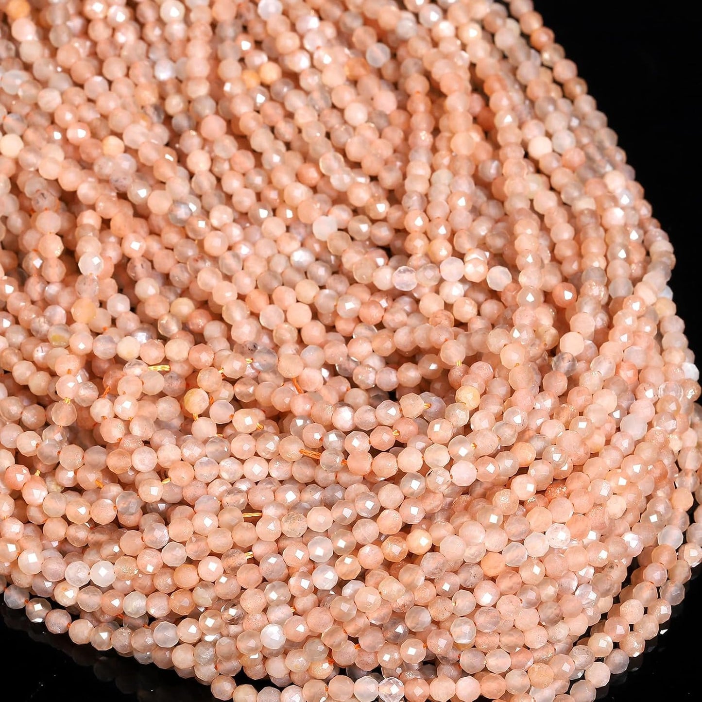Song Xi 120pcs 3mm Natural Sunstone Gemstone Beads Faceted Round Loose Stone Beads for Jewelry Making