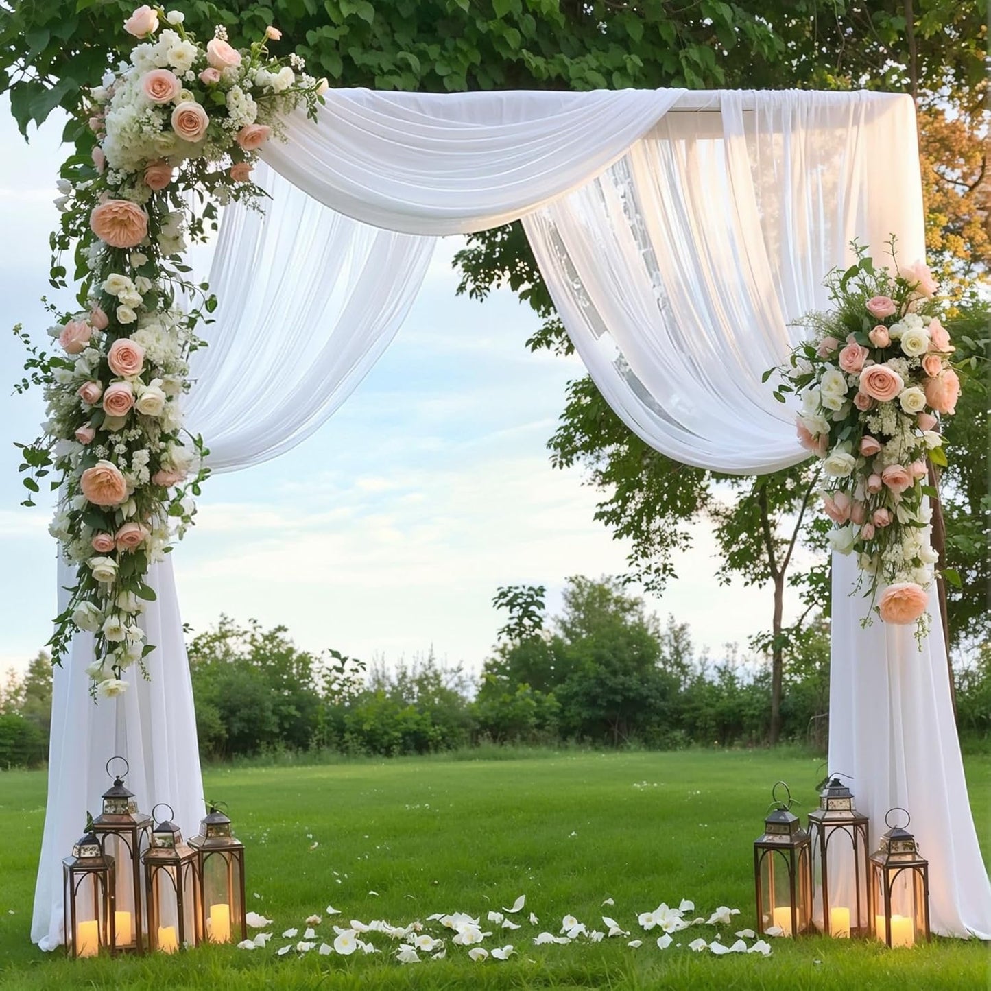 Wedding Arch Draping Fabric,2 Panel 28" x 19Ft White Arch Drapery Sheer Backdrop Curtain for Wedding Ceremony Party Ceiling Decor