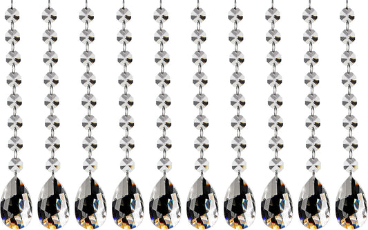 Fushing 10Pcs 1ft Teardrop Crystal Strands, Hanging Beads Chain Garland, Chandelier Pendants Parts Glass Beads (50mm, Clear)