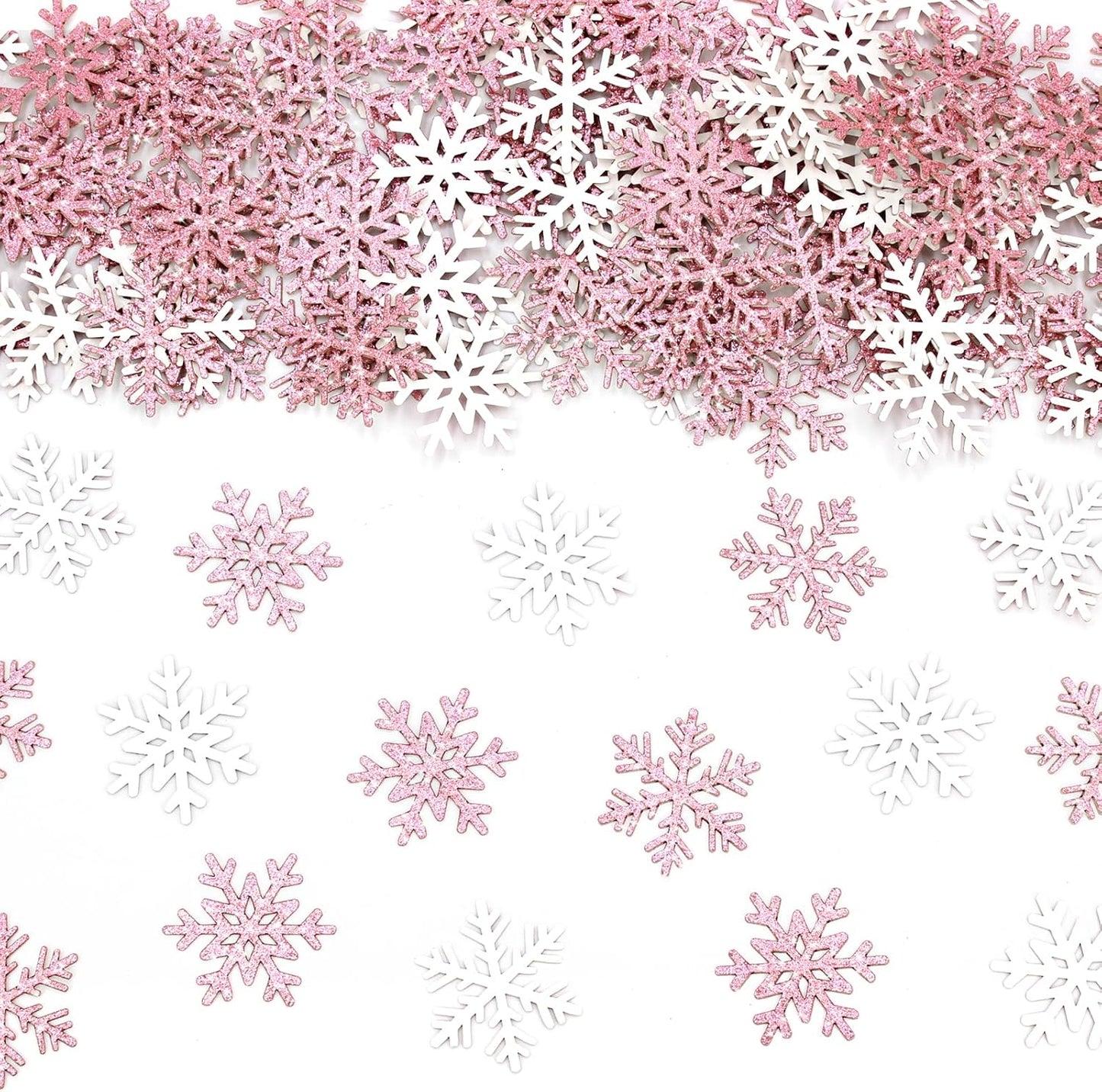 200PC Pink Glitter Snowflake Confetti Winter Onderland Decorations Paper Snowflakes Table Scatter for Winter Wonderland Birthday Baby Shower Party Decor