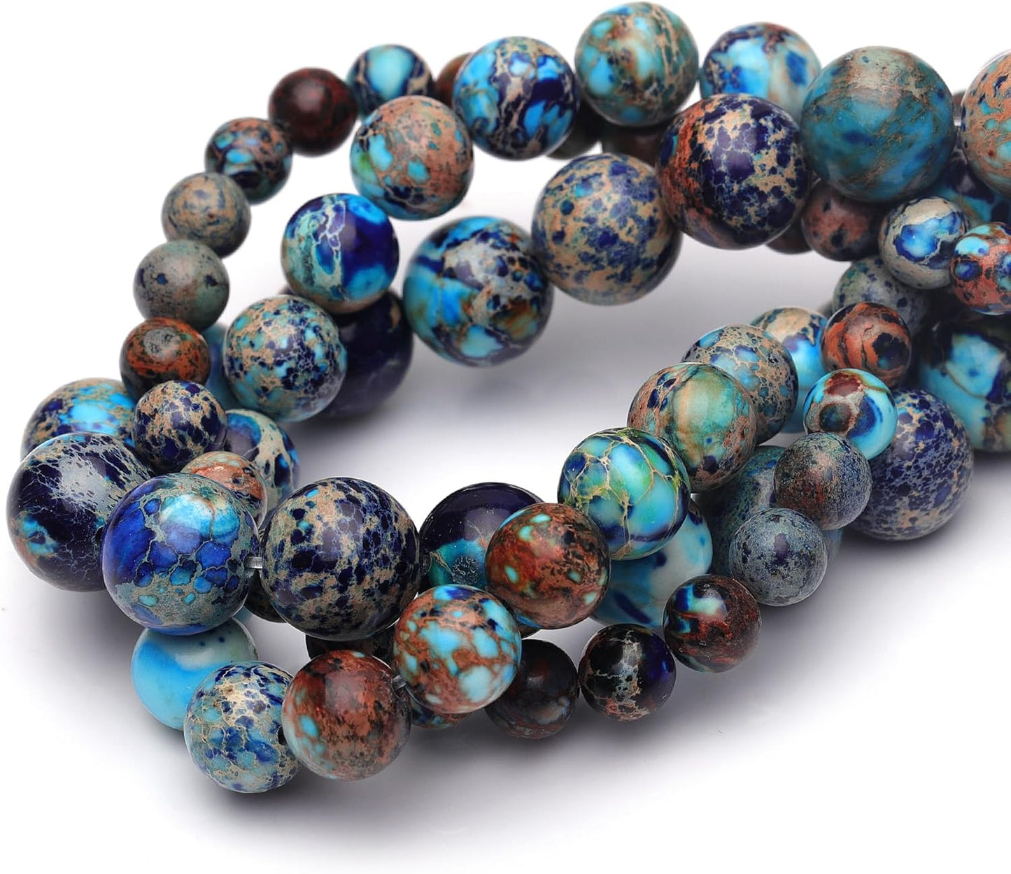 8mm Natural Stone Beads for Jewelry Making,Blue Imperial Jasper Polished Smooth Round Gemstone Beads for Bracelet Necklace 15 Inch