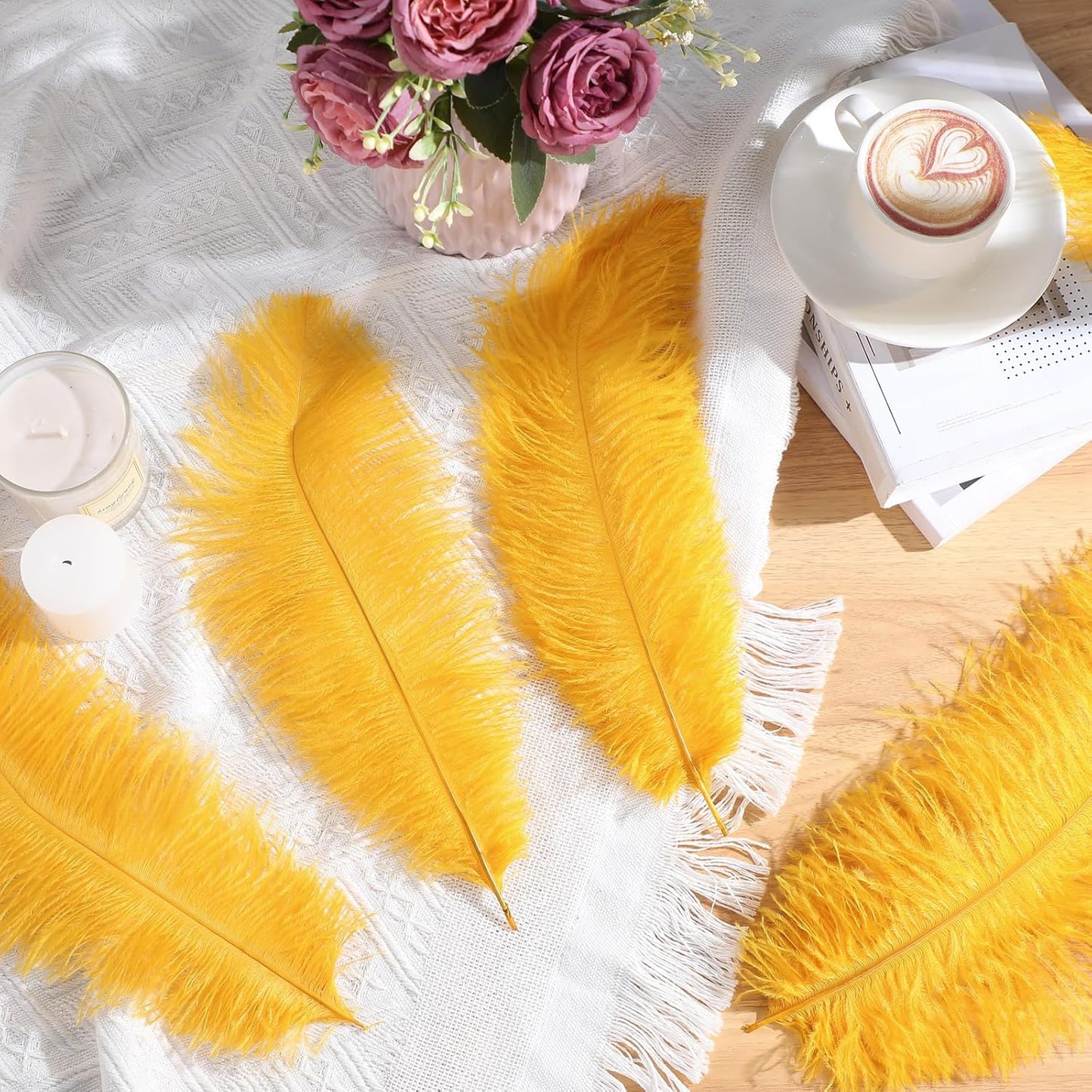 Maitys 90 Pcs Large Natural Ostrich Feathers Bulk 14-16 Inch (35-40cm) 12-14 Inch (30-35cm) 10-12 Inch (25-30cm) Ostrich Feathers Plumes for Centerpieces Wedding(Gold)