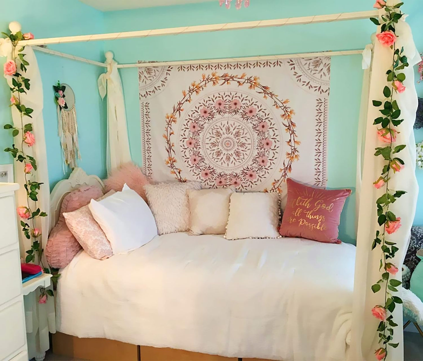 UKELER 2 Pack Artificial Flowers Garland Total 14FT Pink Rose Vines Hanging Flower Plants for Home Garden Party Outdoor Ceremony Wedding Arch Floral Decor