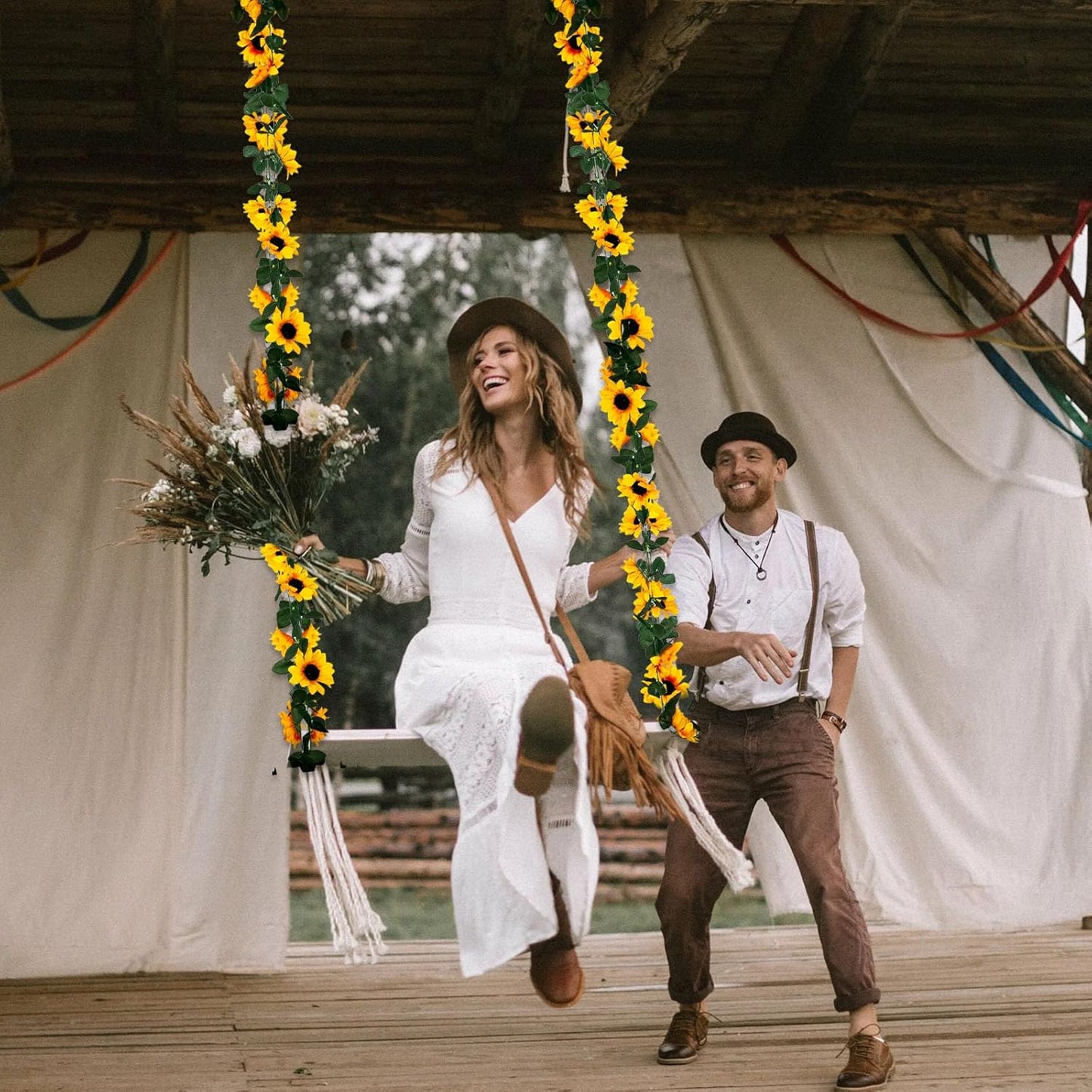 8Pcs 63Ft Sunflower Garland, Fake Hanging Flowers, Sunflower Artificial Flower Vine, Hanging Floral Vine Garland for Wedding, Party, Wall Arch, Halloween, Christmas Summer Garden Backdrop Decor