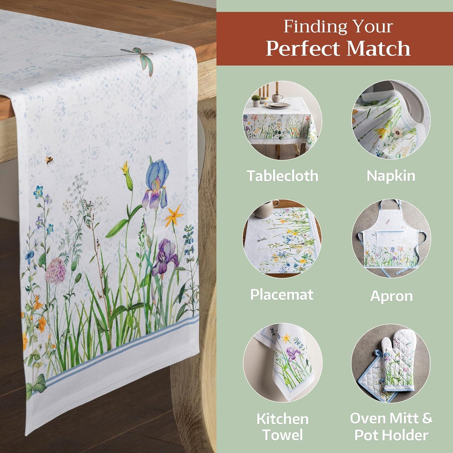 Maison d' Hermine Table Runner 100% Cotton Single Layer Table Runners 72 inches Long Decorative for Home Kitchen Dining Party Wedding Bridal Shower Spring Summer (Fleurs De Mai, 14.50" x 72")