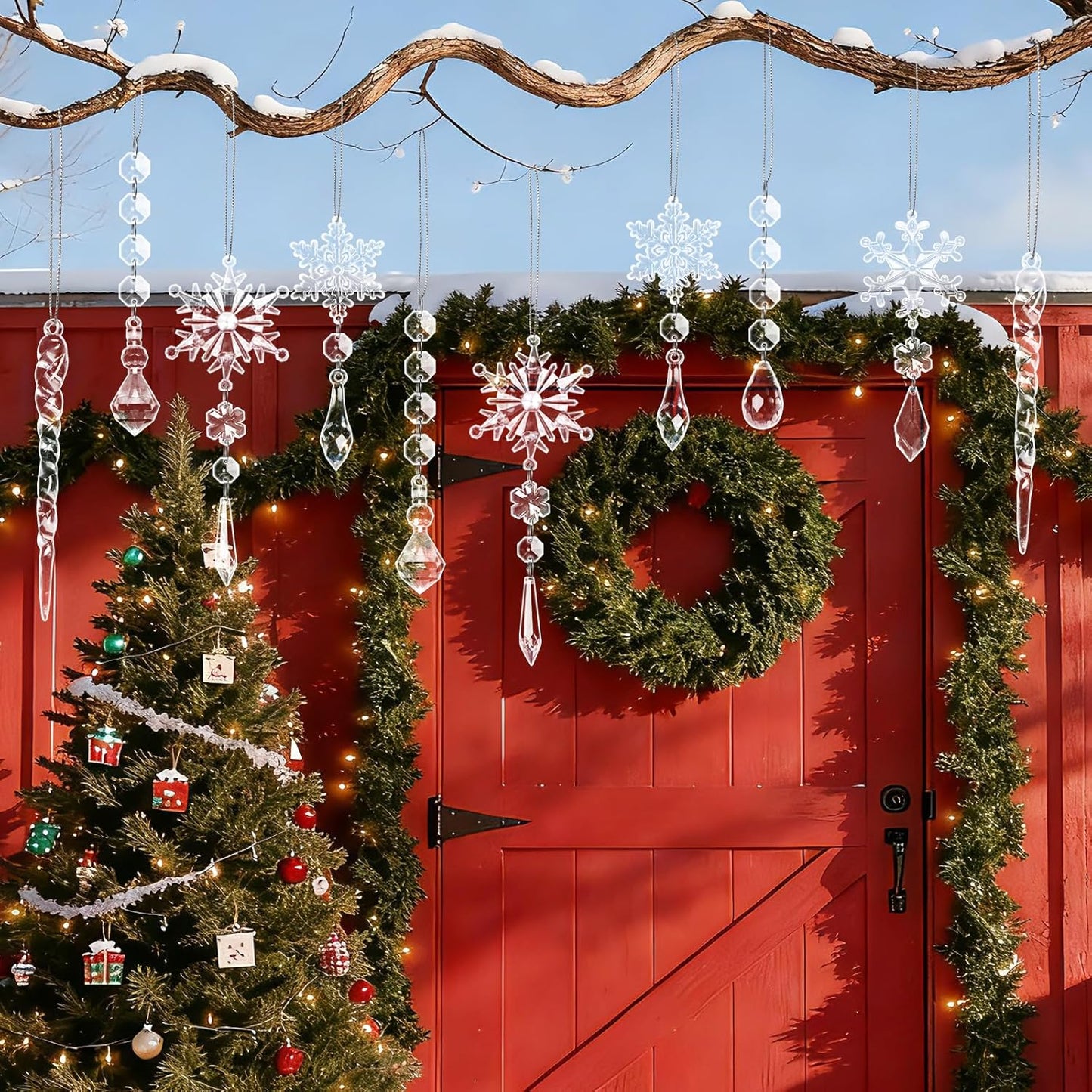 30pcs Christmas Ornaments Set for Tree- Hanging Acrylic Crystal Snowflake Icicle Drop Christmas Decorations for Winter Christmas Tree New Year Party Supplies