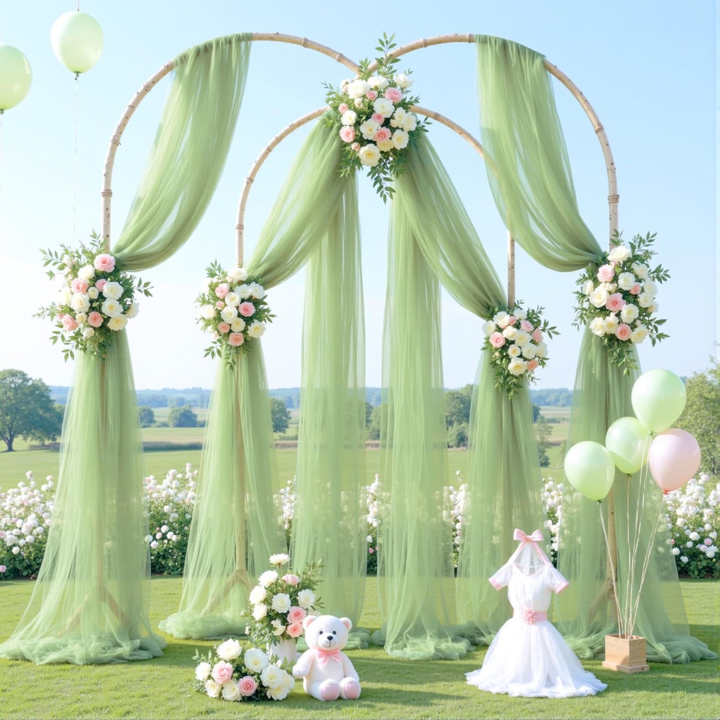 Wedding Arch Draping Fabric Backdrop 1 Panel 60" x 26Ft Sage Green Drapes Curtains for Wedding Reception Sheer Tulle Backdrop Curtain for Ceremony Birthday Party Baby Shower Arbor Ceiling Decorations