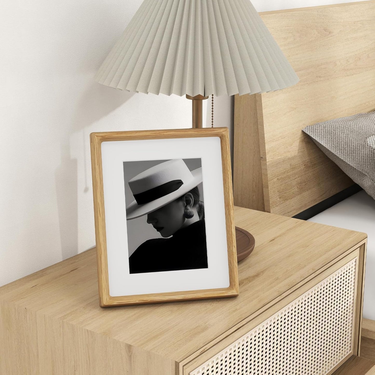 8x10 Oak Frame USA-Sourced Natural Wood Picture Frames Handcrafted Rounded Corner with Mat to 6x8 Picture Display with Real Glass Family Picture, Photo, Certificate