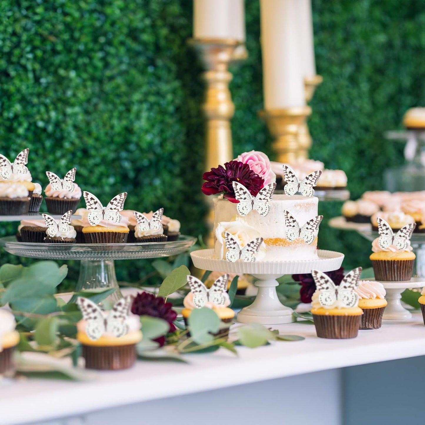 Ephlyn 48Pcs Edible Wafer Paper Butterflies for Cupcake Toppers Picks Edible Butterfly Cake Decorations for Wedding Birthday Party Butterfly Theme Baby Shower Kids Birthday Party Cake Supplies Coffee