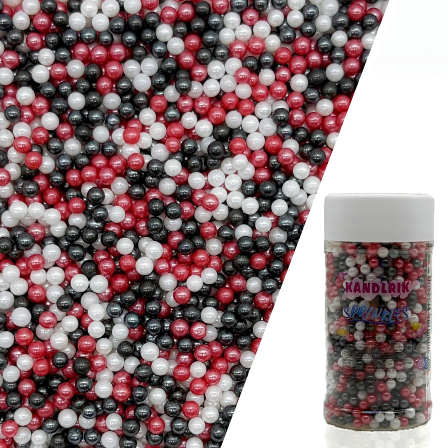 Edible Red & Black & White Pearl Sugar Sprinkles Candy 4mm Mini Pearls Cake Decorations Cupcake Toppers Cookie Decorating Perfect for Wedding Party Valentine Halloween Christmas Supplies 3OZ