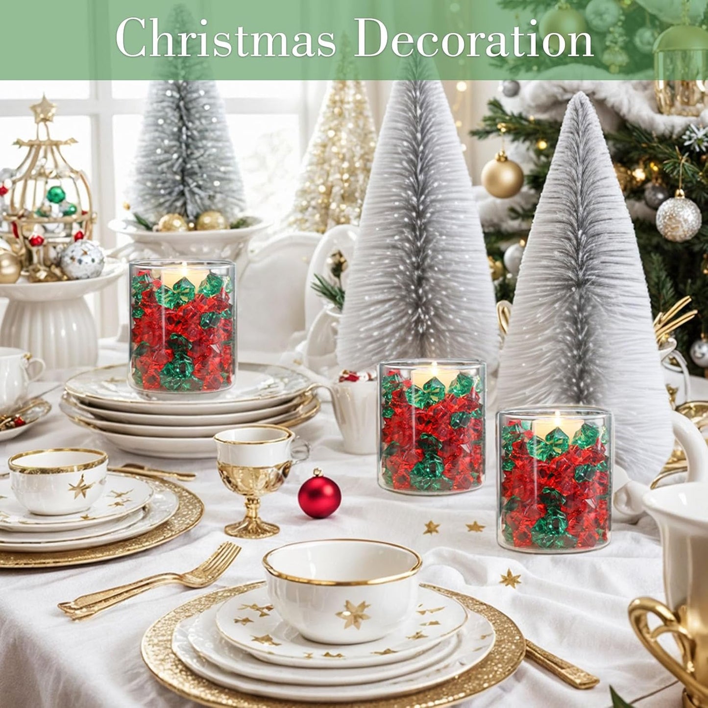 DomeStar 150PCS Fake Ice, Vase Fillers Green Acrylic Fake Diamonds Plastic Gems for Fish Tank Table Scatter Decoration