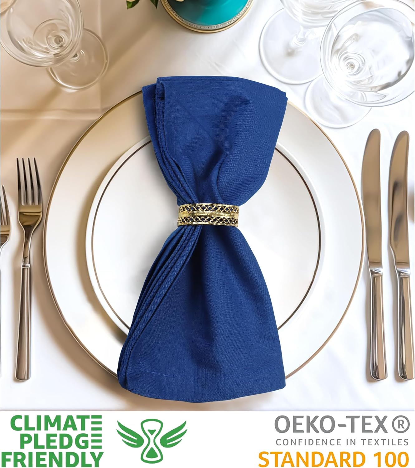 Urban Villa Cloth Napkins 100% Cotton Slub Absorbent Dinner Napkins (Set of 12) Oversized 20x20 Inches Solid Royal Blue Color Soft Durable Reusable Washable Ideal for Everyday Use Wedding Parties