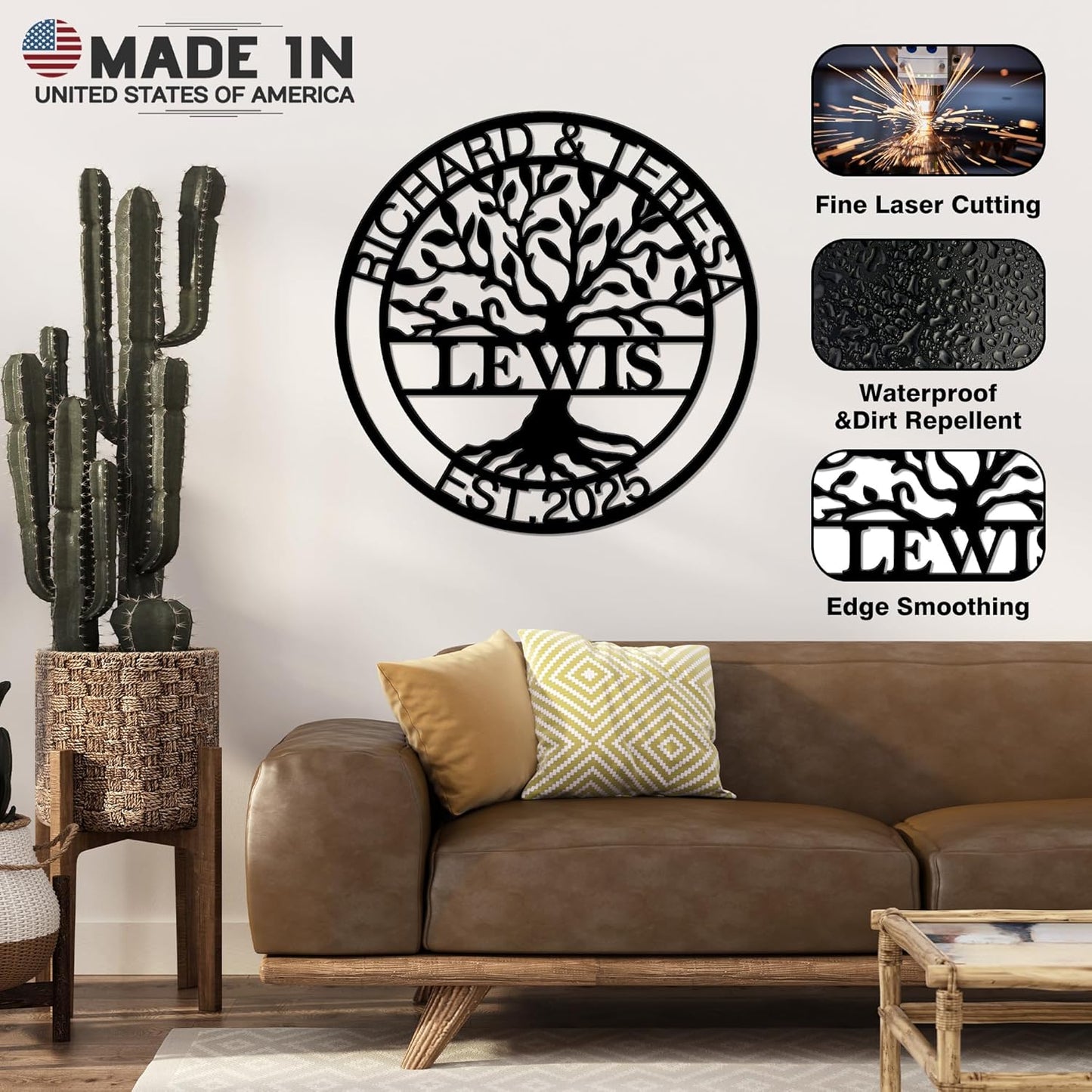 Personalized Wedding Gift for Couple, Custom Metal Tree of Life Wall Art Sign, Outdoor Monogram Family Last Name Decor Sign, Christmas Valentine's Day Housewarming Gifts