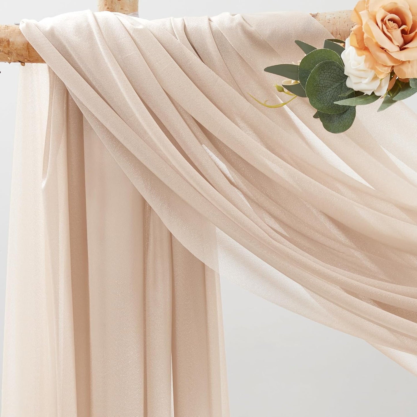 30" x 20Ft Wedding Arch Draping Fabric, 3 Panels Dark Champagne Sheer Curtain Drapes Extra Wide & Long Backdrop Curtains for Wedding Arch Ceremony Birthday Party Decorations