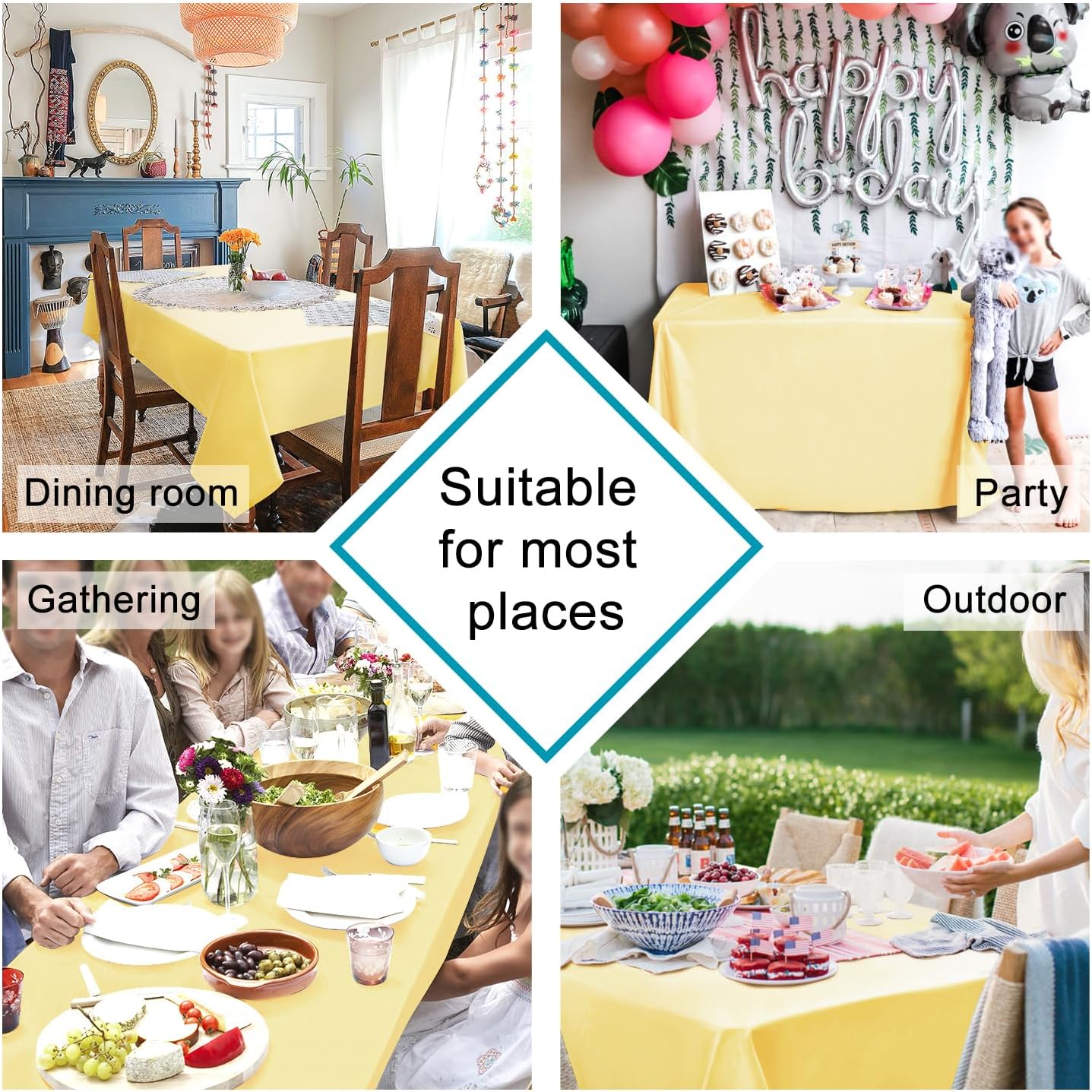 Hiasan Light Yellow Rectangle Tablecloth - Waterproof and Spillproof Washable Fabric Table Cloth for Dining Room Kitchen Party and Outdoor, 60 x 84 Inch