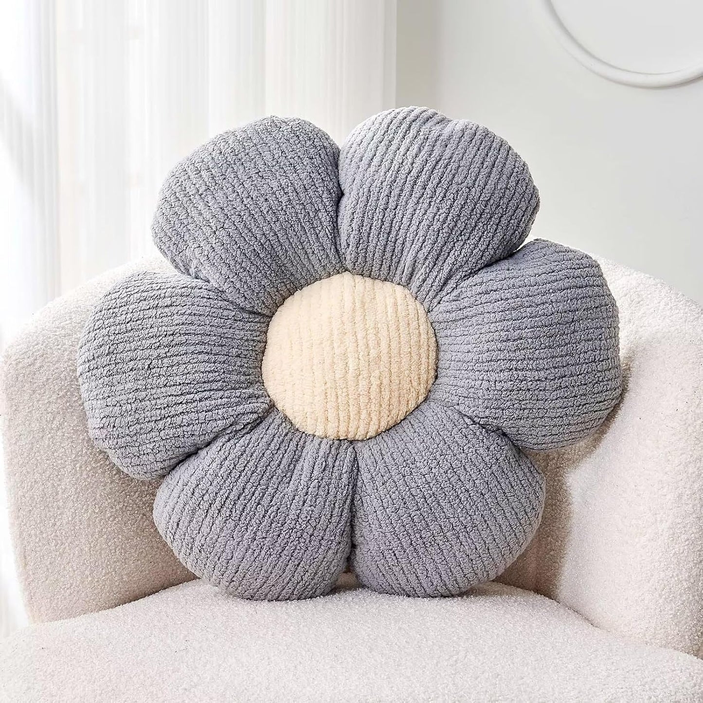 Flower Throw Pillow, Soft Grey 14.9" Shaped Floor Pillow for Home Decor, Cute Aesthetic Plush Decorative Pillows for Bed, Sofa, Couch