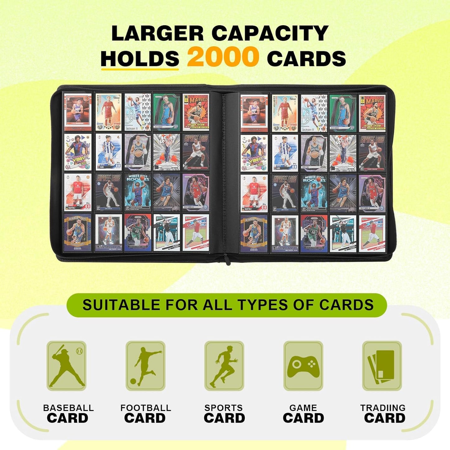 20-Pocket Card Binder, Trading Card Binder Holds 2000 Cards, Premium Zippered Trading Card Album Compatible with TCG, Game & Sports Cards (Soft Green)