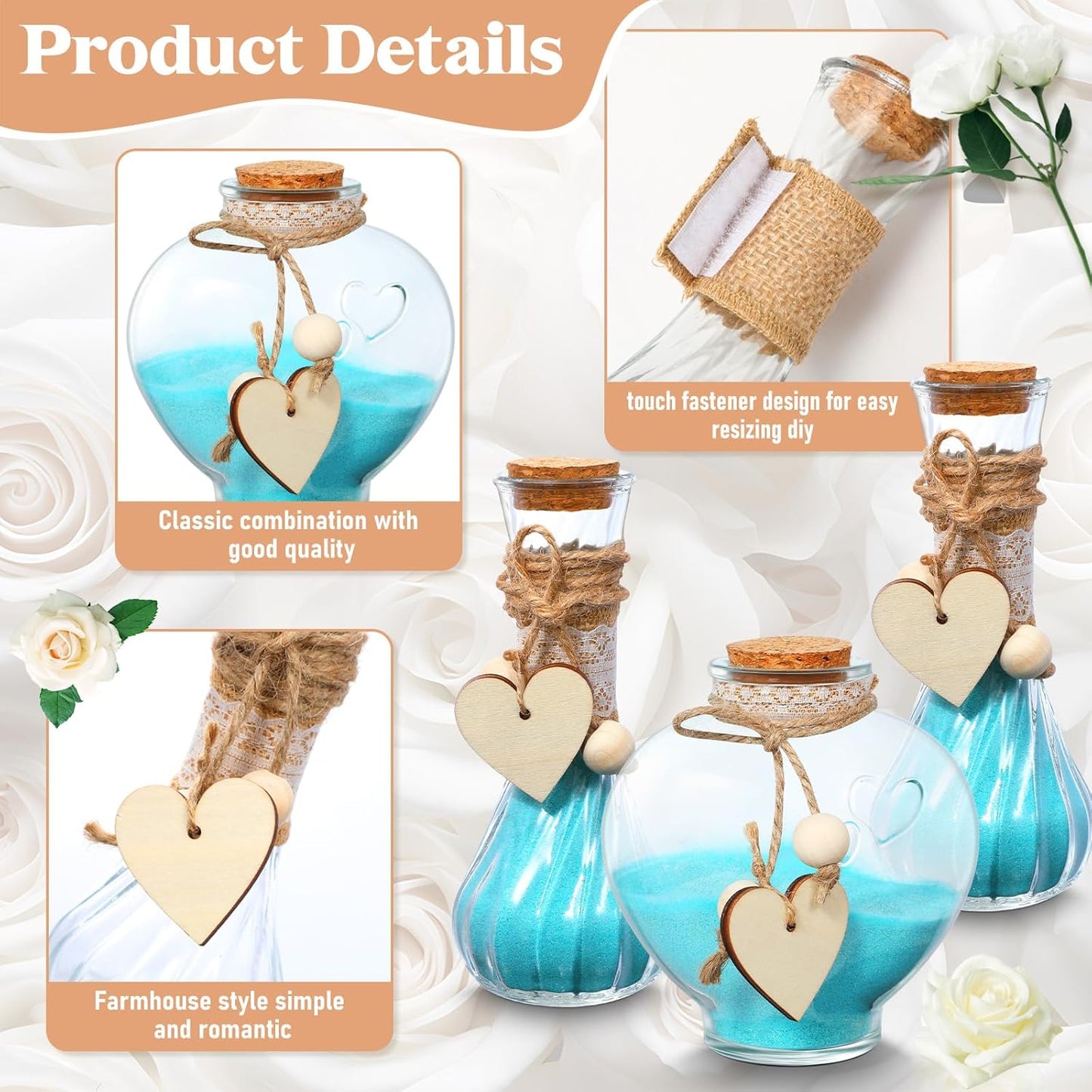 Layhit Unity Sand Ceremony Set Includes 3 Pcs Decorative Vase with Burlap and Lace Sleeves and Wooden Love Hemp Rope Personalized Ceremony Kit for Wedding Centerpiece, Sand Not Included